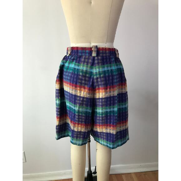 SIZE M 1980s High Waisted Plaid Shorts - Rainbow, Preppy, Bermuda - Picture 7 of 8